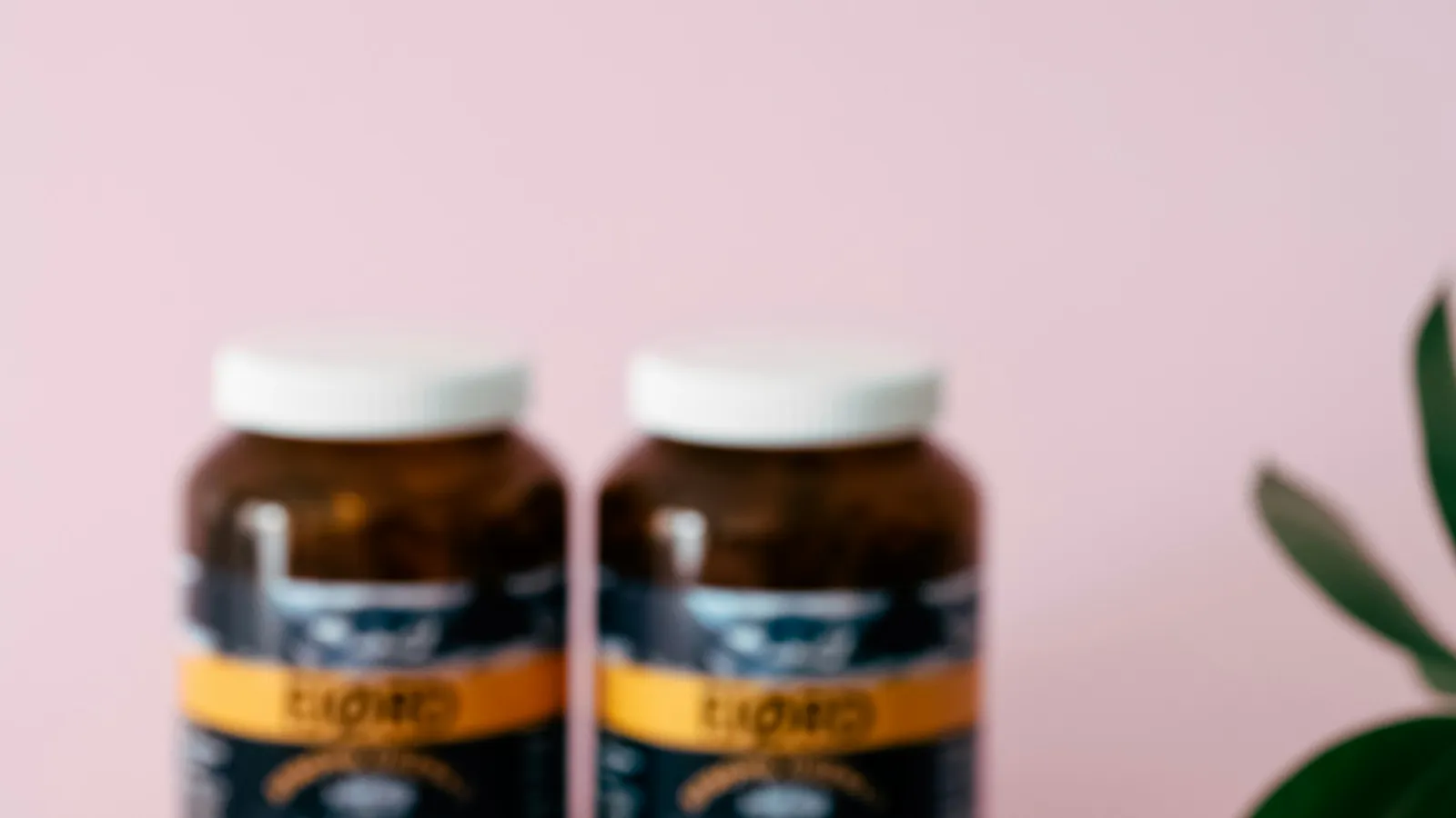 Three bottles of vitamins beside a plant, the supplement category at the centre of the wellness consumer read